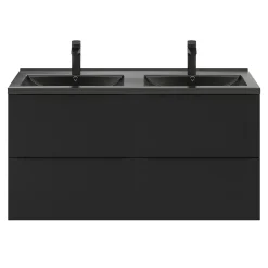 GoodHome Meuble vasque suspendu noir mat l.120 cm Imandra + plan double vasque noir céramique Nira,* Meuble Vasque