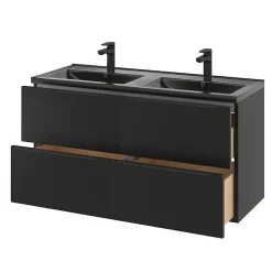 GoodHome Meuble vasque suspendu noir mat l.120 cm Imandra + plan double vasque noir céramique Nira,* Meuble Vasque