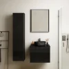 Ipiemme SRL Meuble vasque suspendu noir mat et verre fumé l.60 cm + plan de toilette noir mat, Pura+