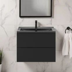 GoodHome Meuble vasque suspendu noir mat l.80 cm Imandra + plan vasque noir céramique Nira,* Meuble Vasque