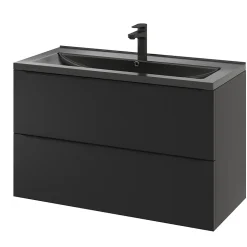 GoodHome Meuble vasque suspendu noir mat l.100 cm Imandra + plan vasque noir céramique Nira,