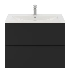 GoodHome Meuble vasque suspendu noir mat l.80 cm Imandra + plan vasque blanc céramique Nira,