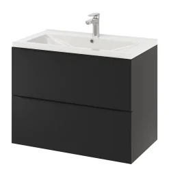 GoodHome Meuble vasque suspendu noir mat l.80 cm Imandra + plan vasque blanc céramique Nira,