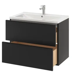 GoodHome Meuble vasque suspendu noir mat l.80 cm Imandra + plan vasque blanc céramique Nira,