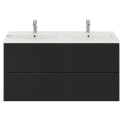 GoodHome Meuble vasque suspendu noir mat l.120 cm Imandra + plan double vasque blanc céramique Nira,* Meuble Vasque