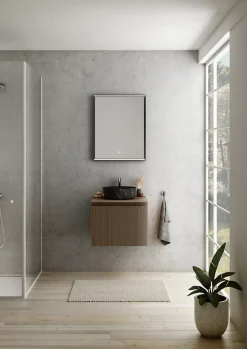 Ipiemme SRL Meuble vasque suspendu plaqué noyer strié l.60 cm + plan de toilette plaqué noyer, Pura+* Meuble Buanderie