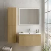 Ipiemme SRL Meuble vasque suspendu plaqué chêne miel strié l.90 cm + plan vasque blanc mat résine, Pura+* Meuble Vasque