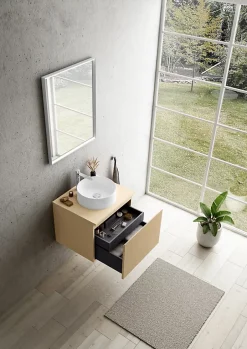 Ipiemme SRL Meuble vasque suspendu plaqué chêne clair strié l.60 cm + plan de toilette plaqué chêne clair, Pura+* Meuble Buanderie