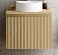 Ipiemme SRL Meuble vasque suspendu plaqué chêne miel strié l.60 cm + plan de toilette plaqué chêne miel, Pura+
