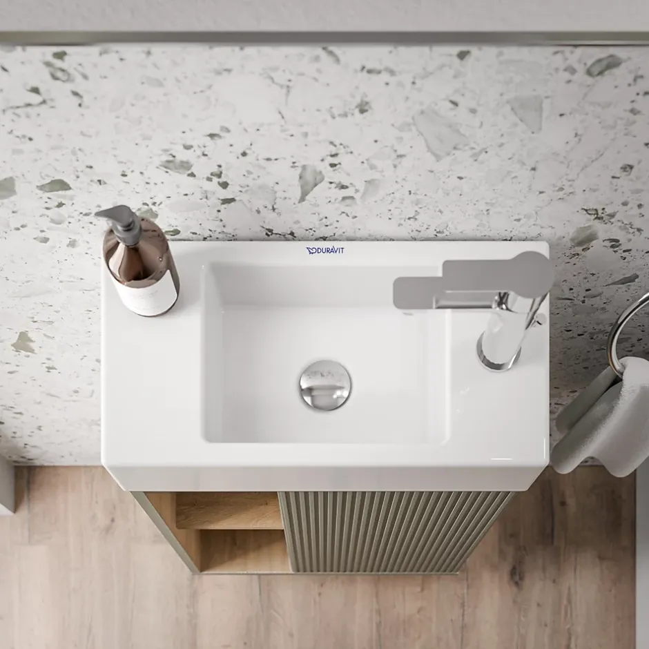 Bernstein Meuble vasque Vert jade mat de salle de bain 55x24x59cm (LxPxH) 1 porte à droite + 2 cases rangement - BELDIVO