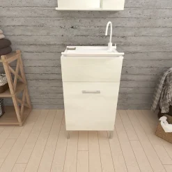 Kiamami Valentina Meuble Évier 45Cm Chêne Blanc Avec Planche À Laver - Pratique