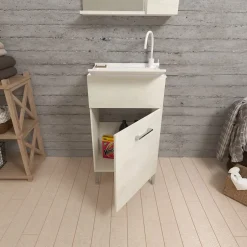 Kiamami Valentina Meuble Évier 45Cm Chêne Blanc Avec Planche À Laver - Pratique