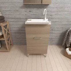 Kiamami Valentina Meuble Évier 45Cm Chêne Naturel Avec Bac Et Planche À Laver - Pratico* Armoire De Salle De Bains