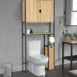 IDMarket Meuble WC 3 en 1 avec armoires de rangement DETROIT design industriel* Meuble Wc