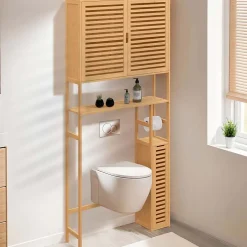 IDMarket Meuble WC 3 en 1 avec armoires de rangement bambou BEA