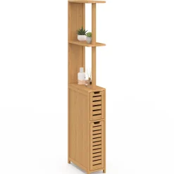 IDMarket Meuble WC 2 portes bambou BEA avec étagères