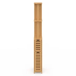 IDMarket Meuble WC 2 portes bambou BEA avec étagères