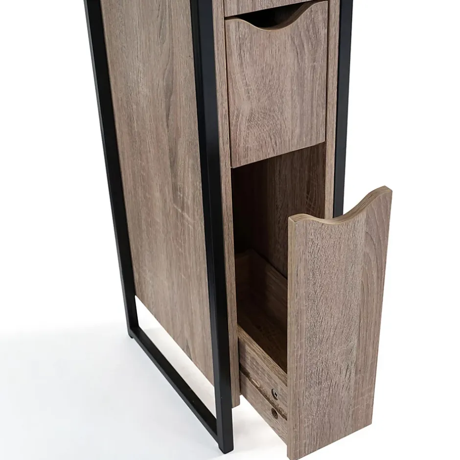 IDMarket Meuble WC 3 portes DETROIT design industriel avec étagères* Meuble De Salle De Bains Faible Profondeur|Meuble Wc