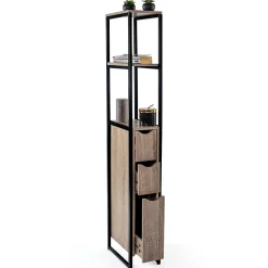 IDMarket Meuble WC 3 portes DETROIT design industriel avec étagères* Meuble De Salle De Bains Faible Profondeur|Meuble Wc