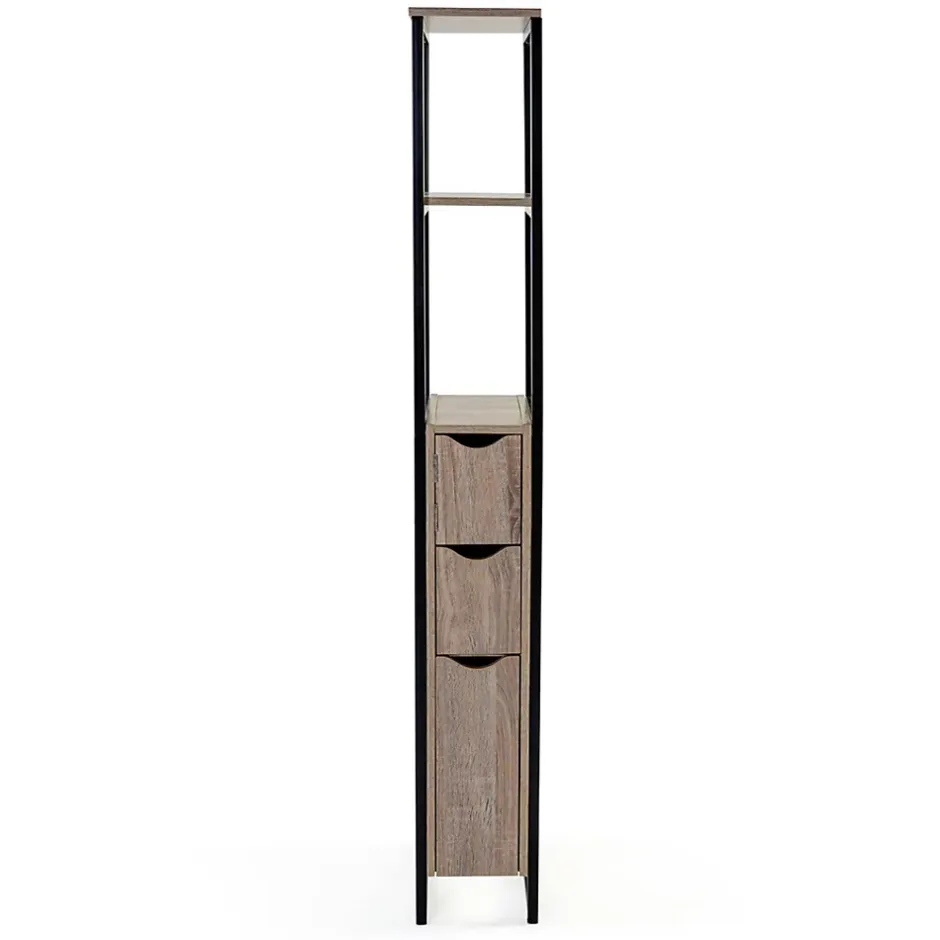 IDMarket Meuble WC 3 portes DETROIT design industriel avec étagères* Meuble De Salle De Bains Faible Profondeur|Meuble Wc