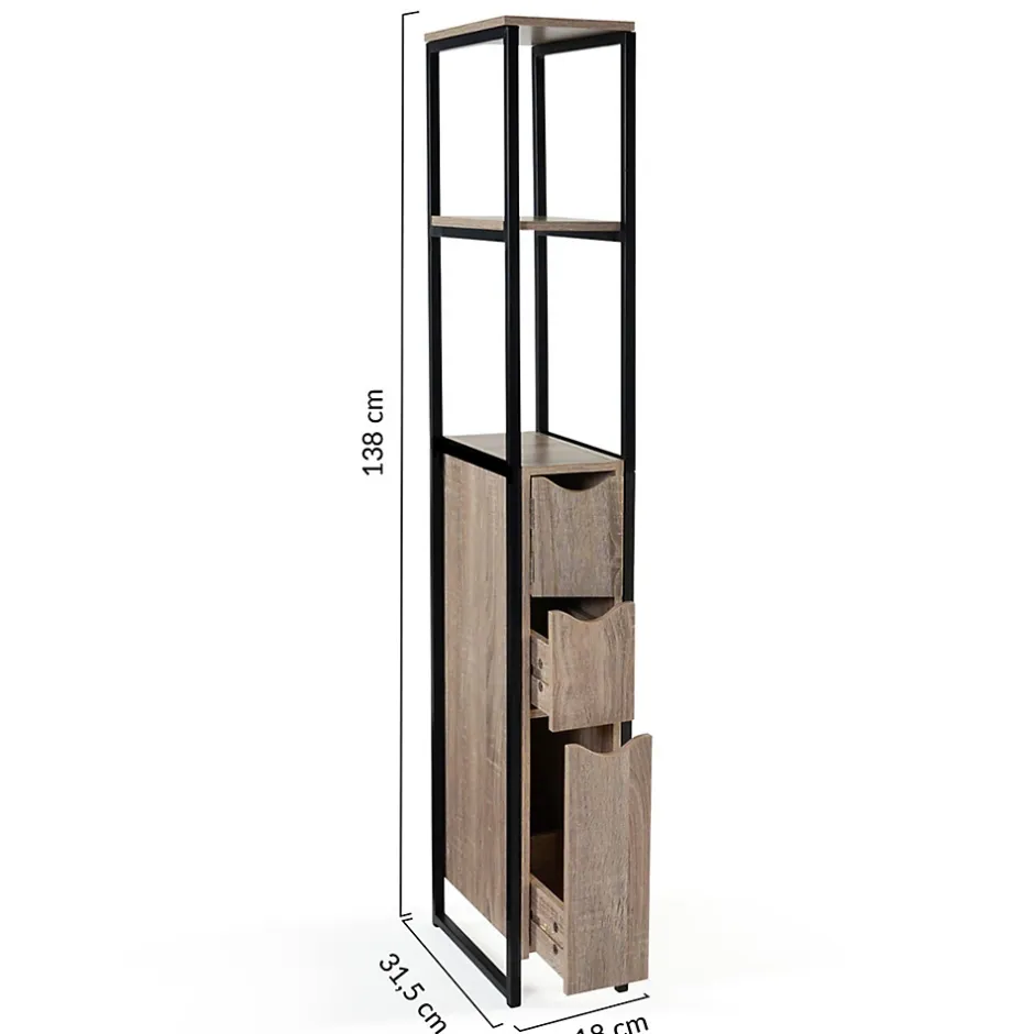 IDMarket Meuble WC 3 portes DETROIT design industriel avec étagères* Meuble De Salle De Bains Faible Profondeur|Meuble Wc