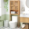 Giantex Meuble WC Au Dessus des Toilettes Etagère Haute avec Portes à Persiennes Meuble de Salle de Bain en Bambou* Meuble Wc