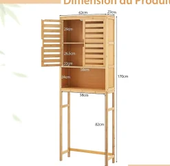 Giantex Meuble WC Au Dessus des Toilettes Etagère Haute avec Portes à Persiennes Meuble de Salle de Bain en Bambou* Meuble Wc
