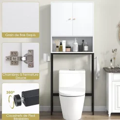 Giantex Meuble WC Au-Dessus des Toilettes Meuble de Salle De Bain avec Armoire à Double Porte Compartiment Ouvert Blanc