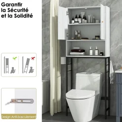 Giantex Meuble WC Au-Dessus des Toilettes Meuble de Salle De Bain avec Armoire à Double Porte Compartiment Ouvert Blanc