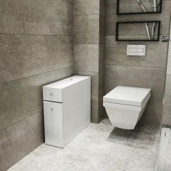 Pier Import Meuble WC blanc, 2 tiroirs rangement 1 porte MARFA* Armoire De Salle De Bains