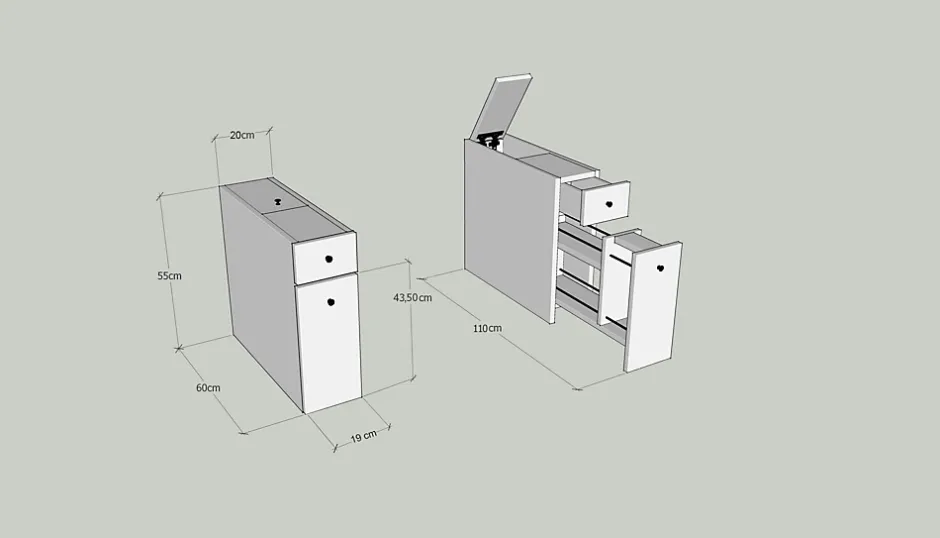Pier Import Meuble WC blanc, 2 tiroirs rangement 1 porte MARFA* Armoire De Salle De Bains