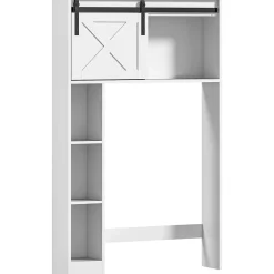 Homcom Meuble WC dessus de toilette meuble toilettes - porte coulissante, 6 compartiments - blanc* Meuble Wc