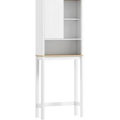 Homcom Meuble WC dessus de toilette style bohème - porte coulissante, étagère, niche - effet bois clair blanc