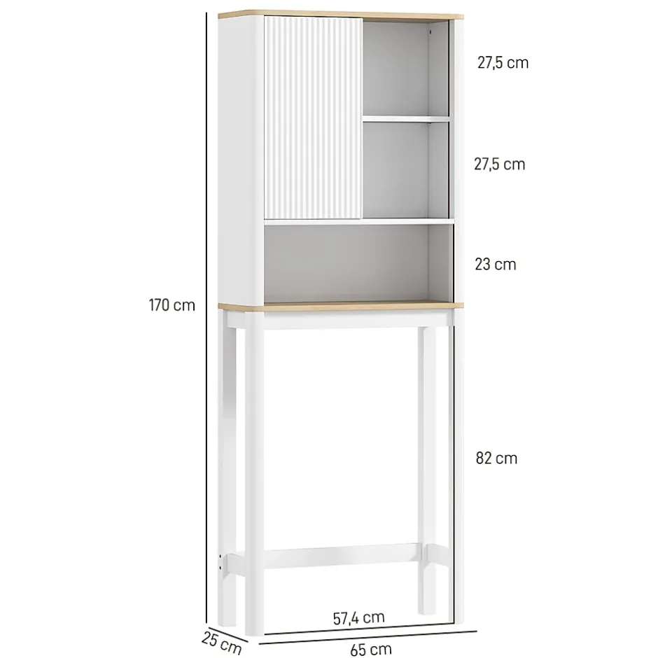 Homcom Meuble WC dessus de toilette style bohème - porte coulissante, étagère, niche - effet bois clair blanc