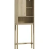 Homcom Meuble WC dessus de toilette style bohème - porte coulissante, étagère, niche - effet bois clair* Meuble Wc