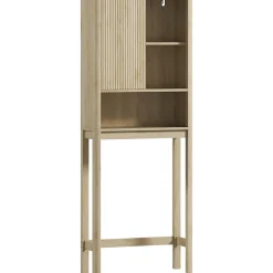 Homcom Meuble WC dessus de toilette style bohème - porte coulissante, étagère, niche - effet bois clair* Meuble Wc