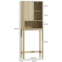 Homcom Meuble WC dessus de toilette style bohème - porte coulissante, étagère, niche - effet bois clair* Meuble Wc