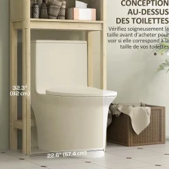 Homcom Meuble WC dessus de toilette style bohème - porte coulissante, étagère, niche - effet bois clair* Meuble Wc