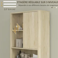Homcom Meuble WC dessus de toilette style bohème - porte coulissante, étagère, niche - effet bois clair* Meuble Wc