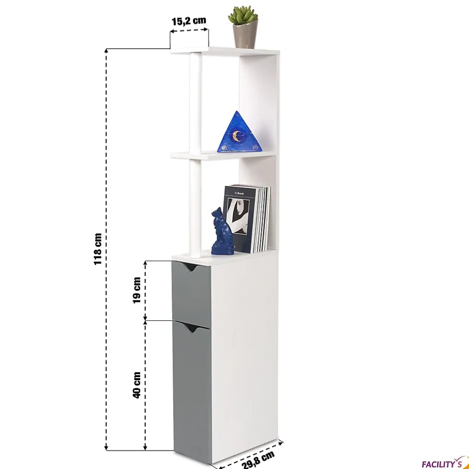 Facility'S Meuble WC effet bois avec 2 portes grises