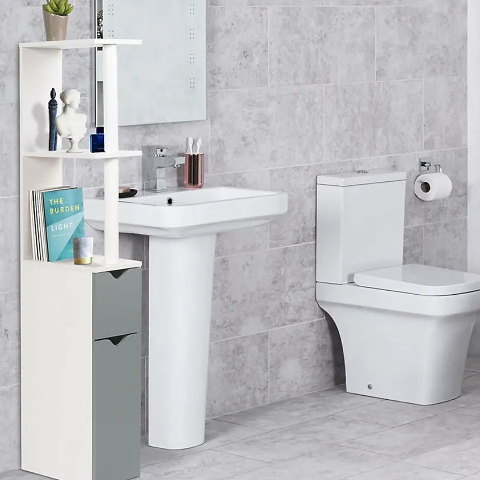 Facility'S Meuble WC effet bois avec 2 portes grises