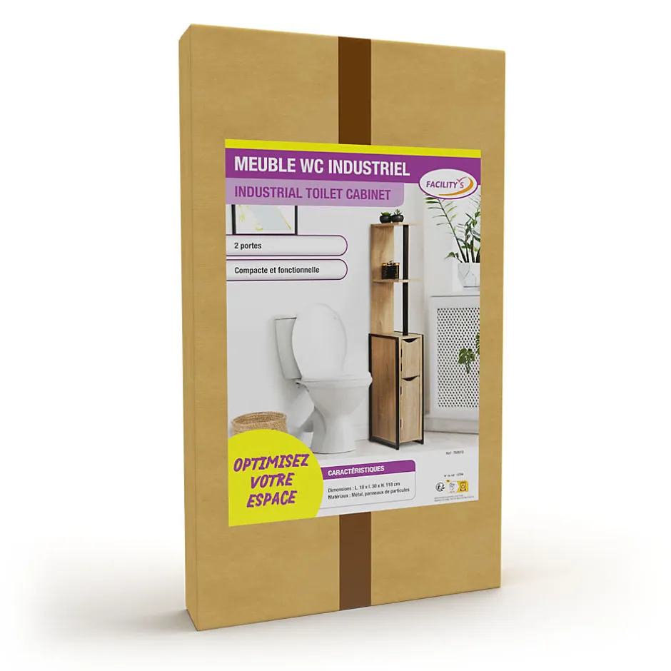 Facility'S Meuble WC en bois et métal - 18 x 30 x 119 cm - FACILITYS* Meuble Wc