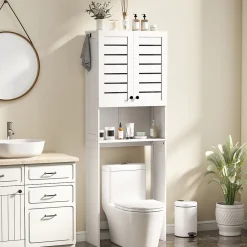 Homcom Meuble WC meuble dessus toilettes style classique chic 2 portes étagère niche blanc