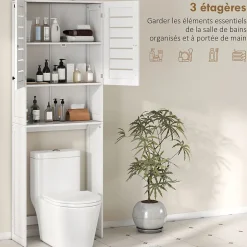 Homcom Meuble WC meuble dessus toilettes style classique chic 2 portes étagère niche blanc