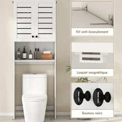 Homcom Meuble WC meuble dessus toilettes style classique chic 2 portes étagère niche blanc