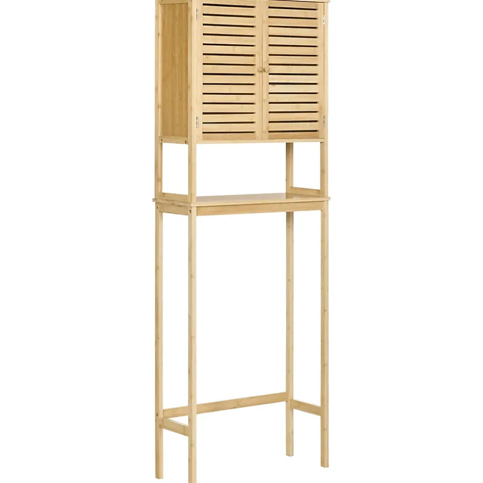 kleankin Meuble WC meuble dessus toilettes style cosy dim. 60L x 23l x 173H cm portes à lattes étagère bambou MDF aspect bois clair* Meuble Wc