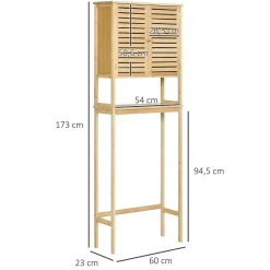 kleankin Meuble WC meuble dessus toilettes style cosy dim. 60L x 23l x 173H cm portes à lattes étagère bambou MDF aspect bois clair* Meuble Wc