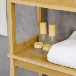 kleankin Meuble WC meuble dessus toilettes style cosy dim. 60L x 23l x 173H cm portes à lattes étagère bambou MDF aspect bois clair* Meuble Wc