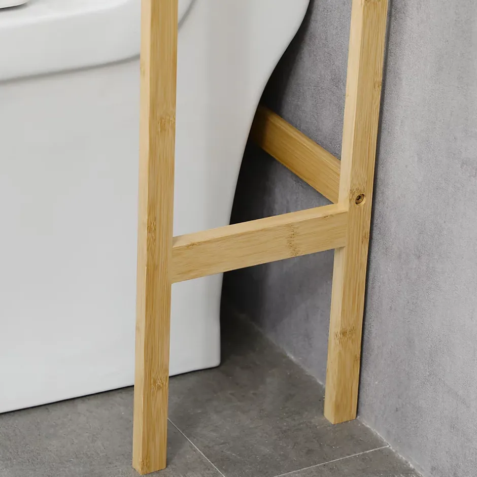 kleankin Meuble WC meuble dessus toilettes style cosy dim. 60L x 23l x 173H cm portes à lattes étagère bambou MDF aspect bois clair* Meuble Wc