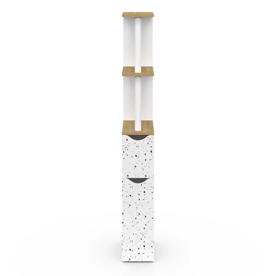 IDMarket Meuble WC étagère WILLY 2 portes motif terrazzo et hêtre